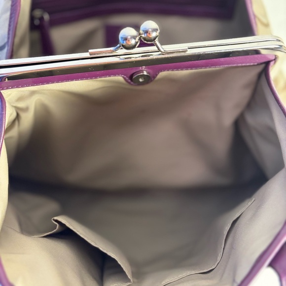 Coach Brown Canvas Tote Shoulder Bag w/ Purple Strip & Handles - Picture 3 of 11